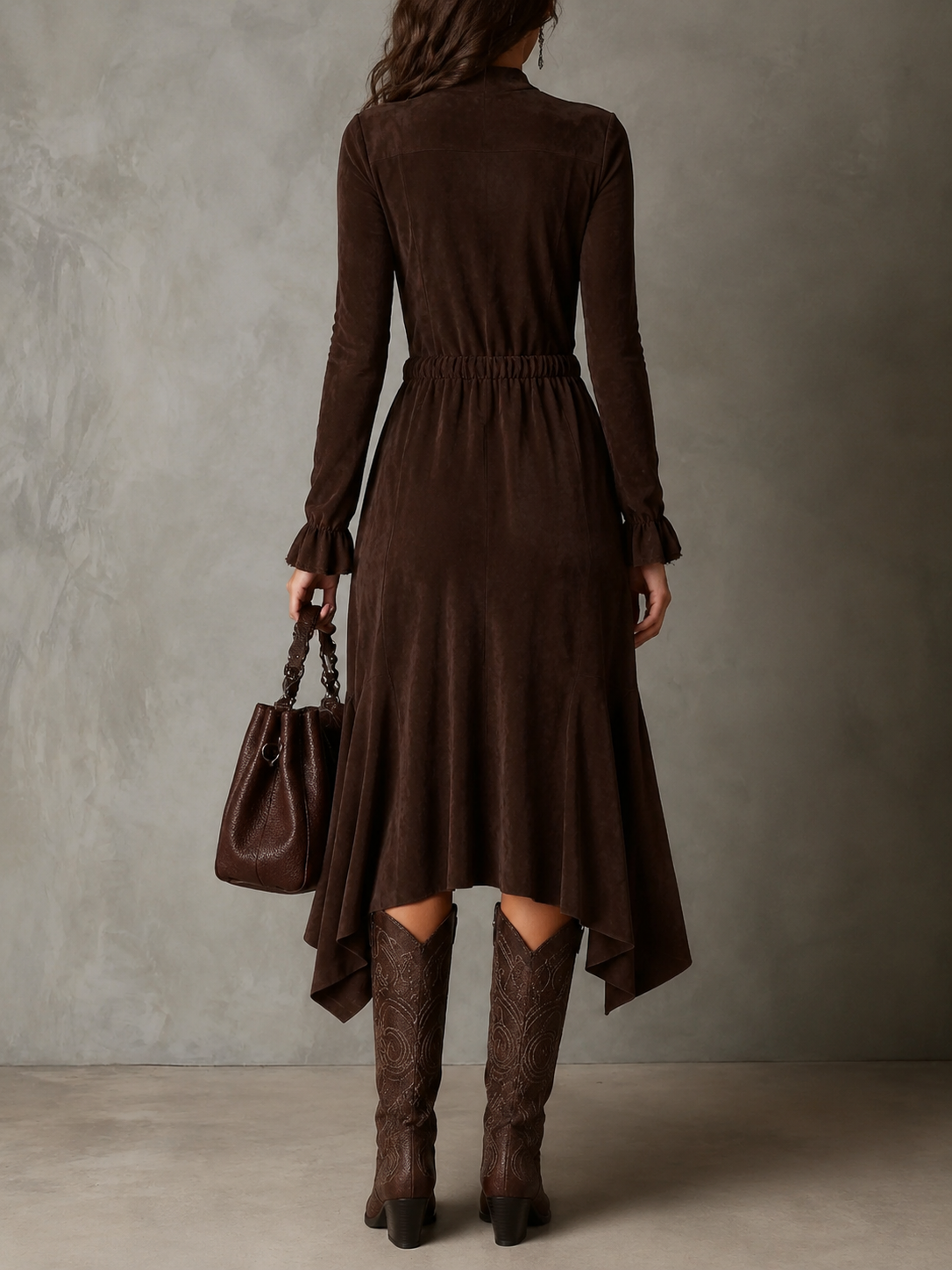 Ariella | Elegant Suéde Midi Dress With Drawstring