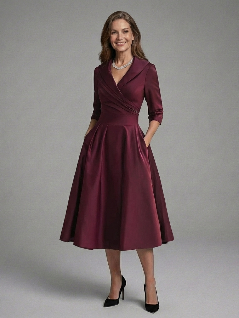 Soleina |  Three-Quarter Sleeves Midi Dress
