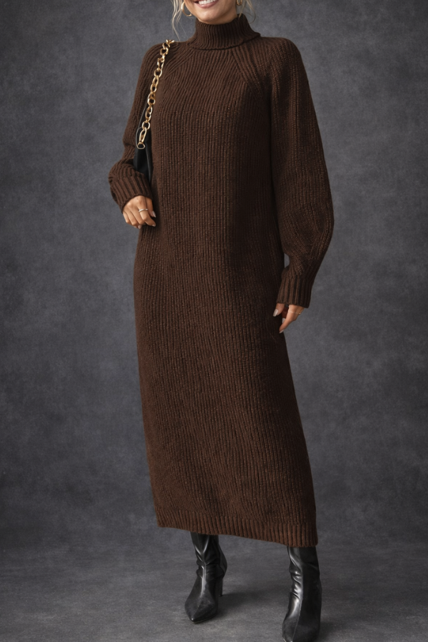 Olive | High Neck Textured Elegant Dress