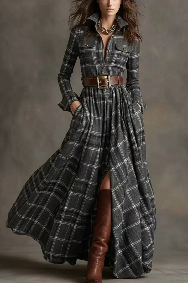 Abilene | Long Sleeve Checkered Dress