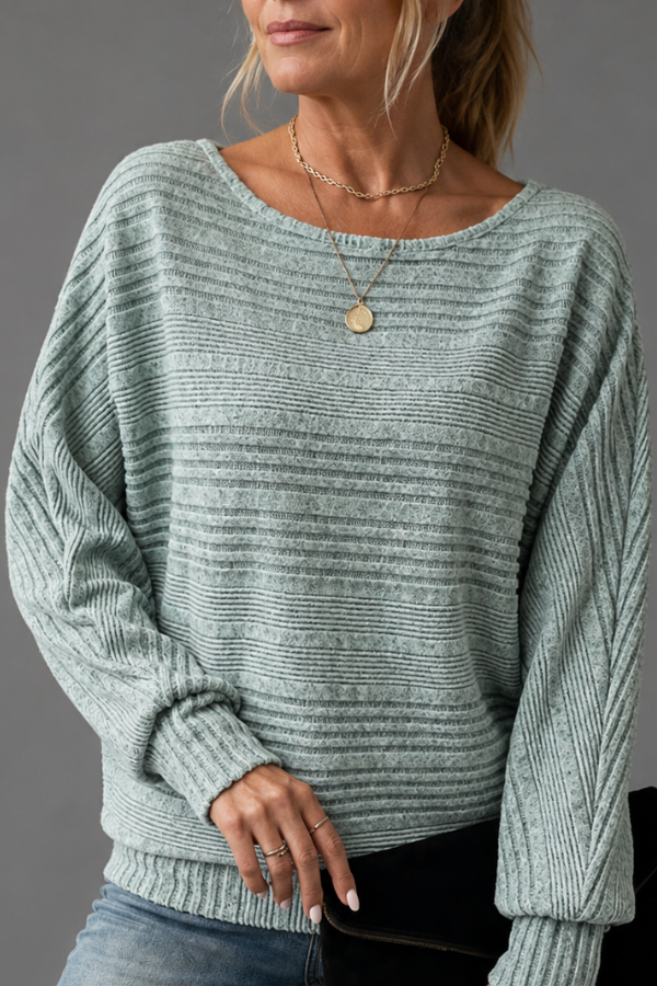 Geneva | Solid Round-Neck Striped Top with Long Sleeves