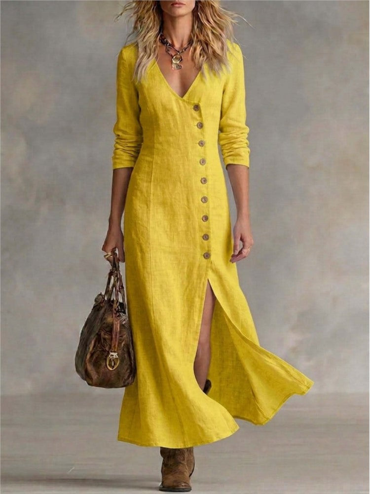 Annabelle | V-Neck Single-Breasted Long Sleeve Dress
