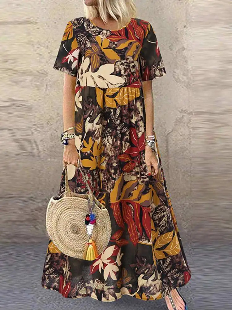 Virelle |  Bold Botanical Print Flowing Midi Dress
