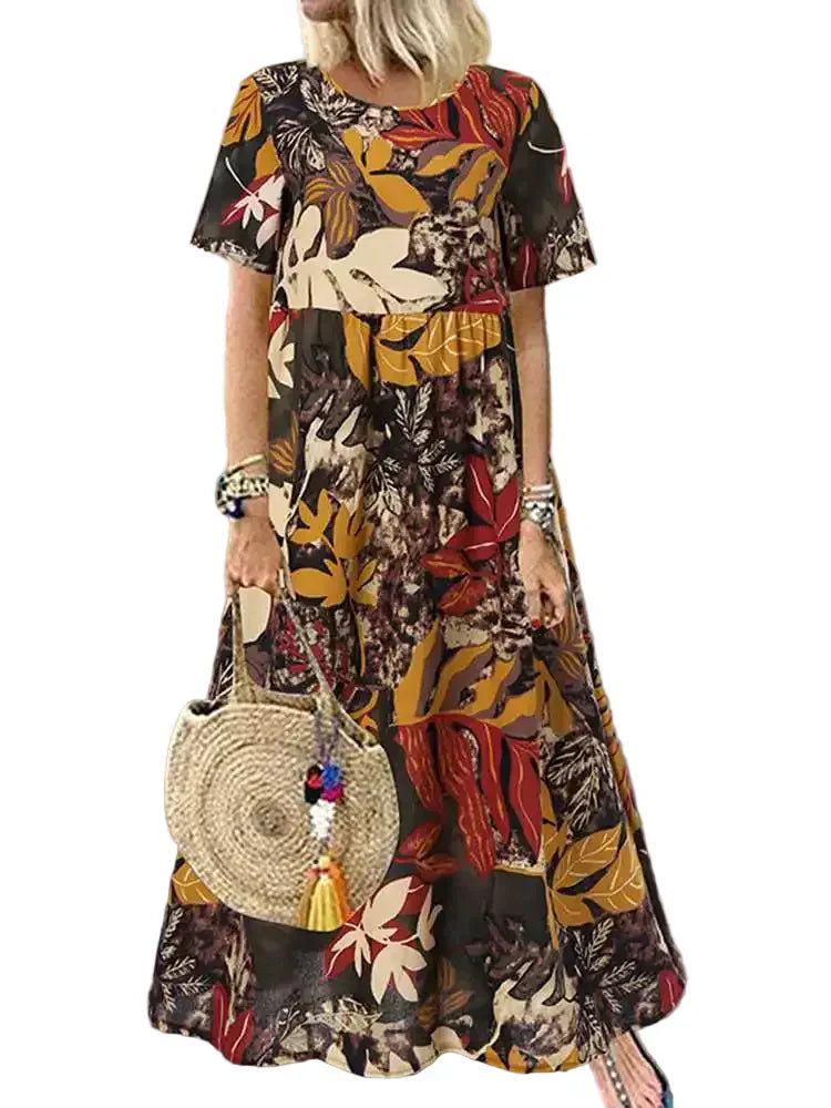 Virelle |  Bold Botanical Print Flowing Midi Dress