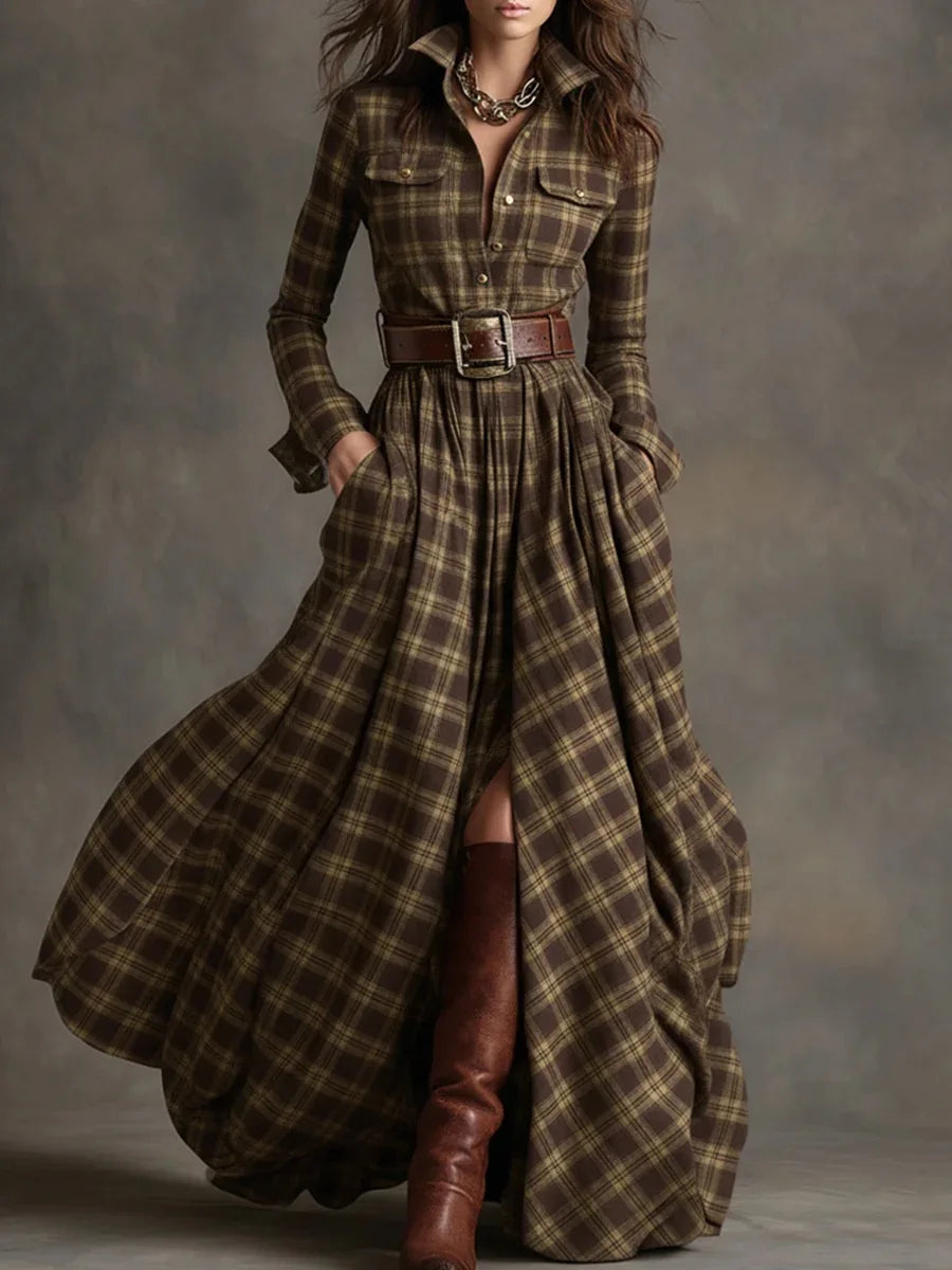 Adelia | Long Sleeve Checkered Dress