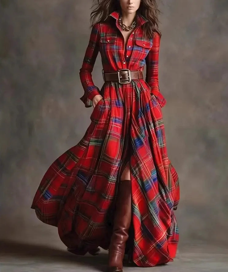 Anastelle | Long Sleeve Checkered Dress
