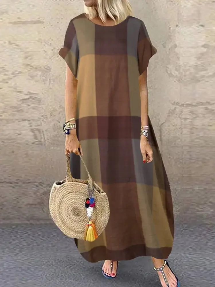 Noelle |  Minimalist Block Pattern Flowing Maxi Dress