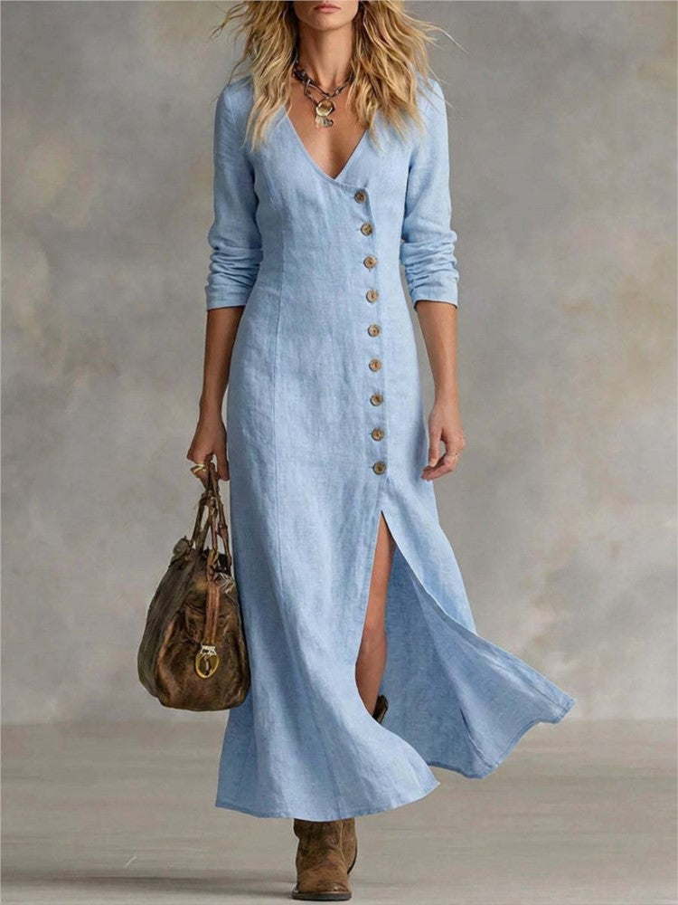 Annabelle | V-Neck Single-Breasted Long Sleeve Dress
