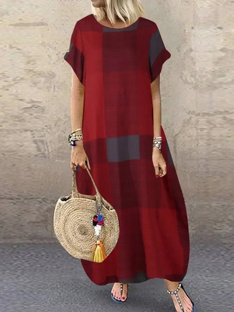 Noelle |  Minimalist Block Pattern Flowing Maxi Dress