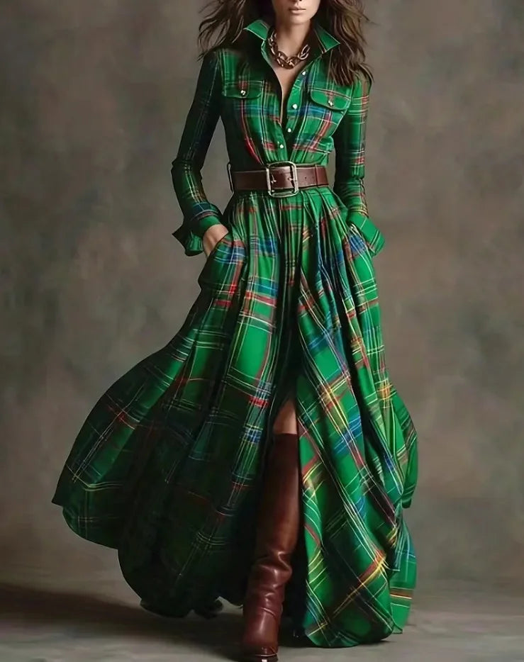 Avaline | Long Sleeve Checkered Dress
