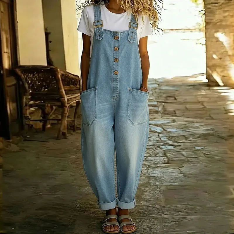 Saylor™ - Vintage Soft Cotton Denim-Look Overalls with Adjustable straps