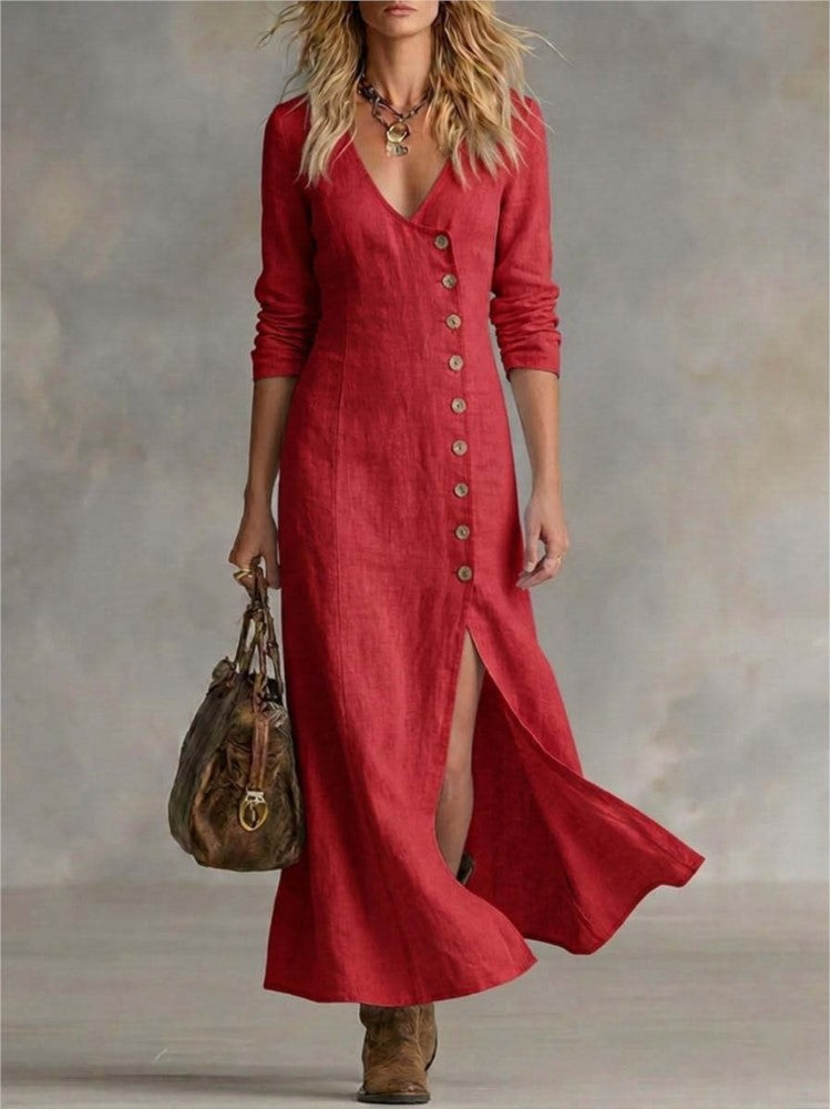 Annabelle | V-Neck Single-Breasted Long Sleeve Dress