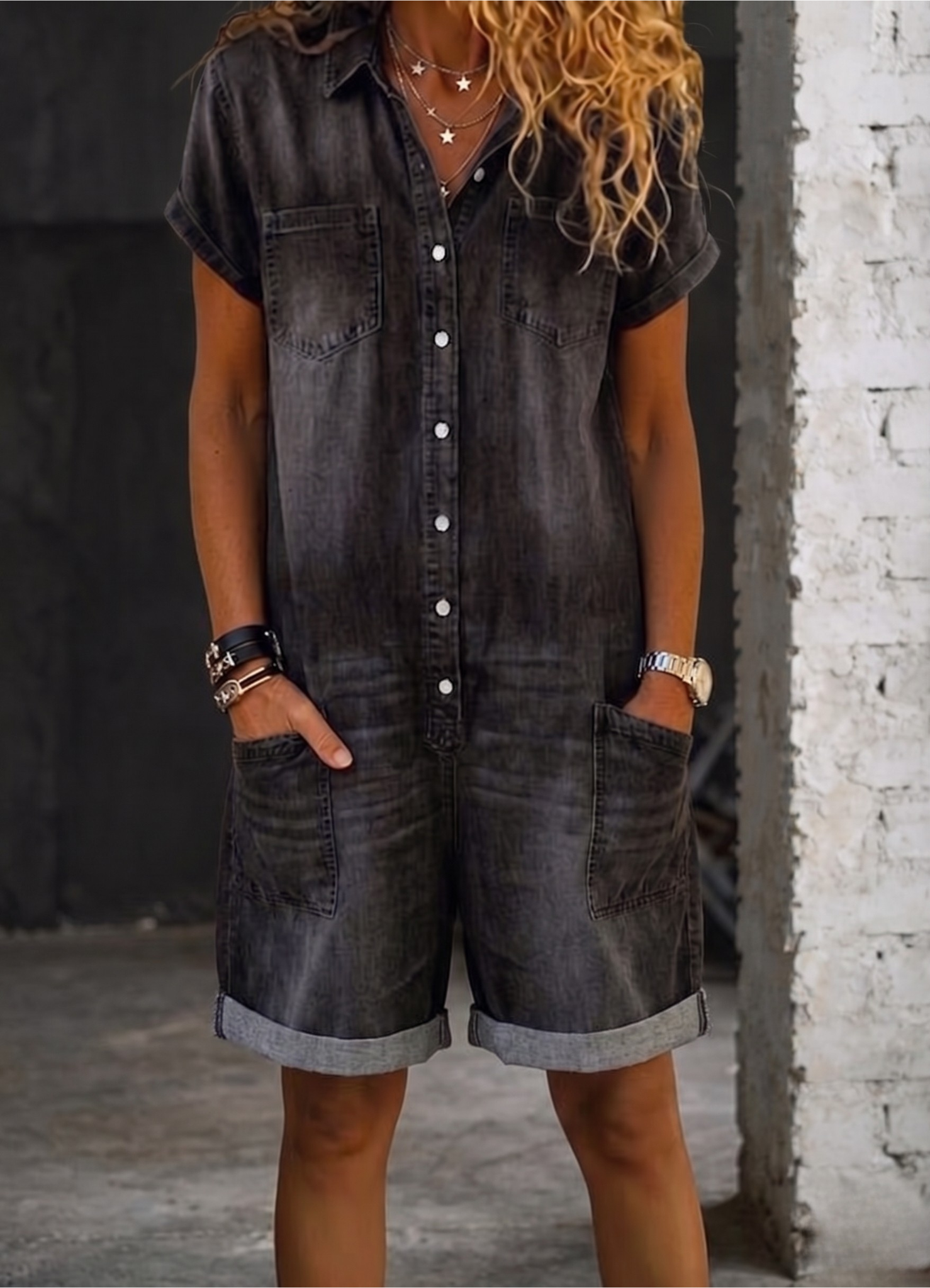 Nora™ | Casual Denim Jumpsuit Shorts