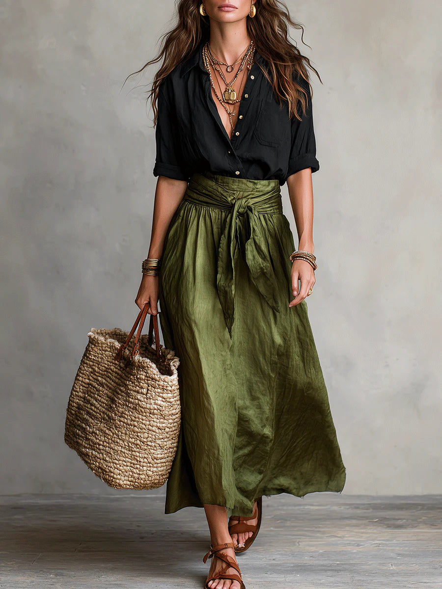Anavieve | Elegant Two-Piece Set With Midi Skirt