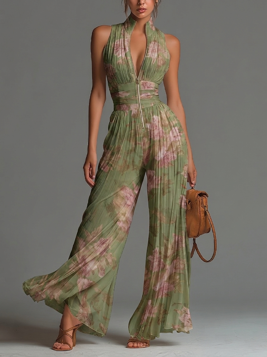Kalindra | Timeless Green Floral Jumpsuit