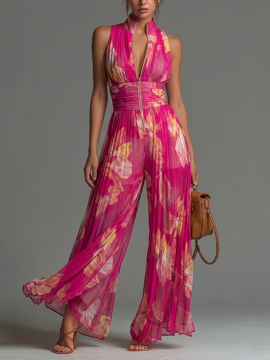 Jovienne | Chic Pleated Wide-Leg Jumpsuit