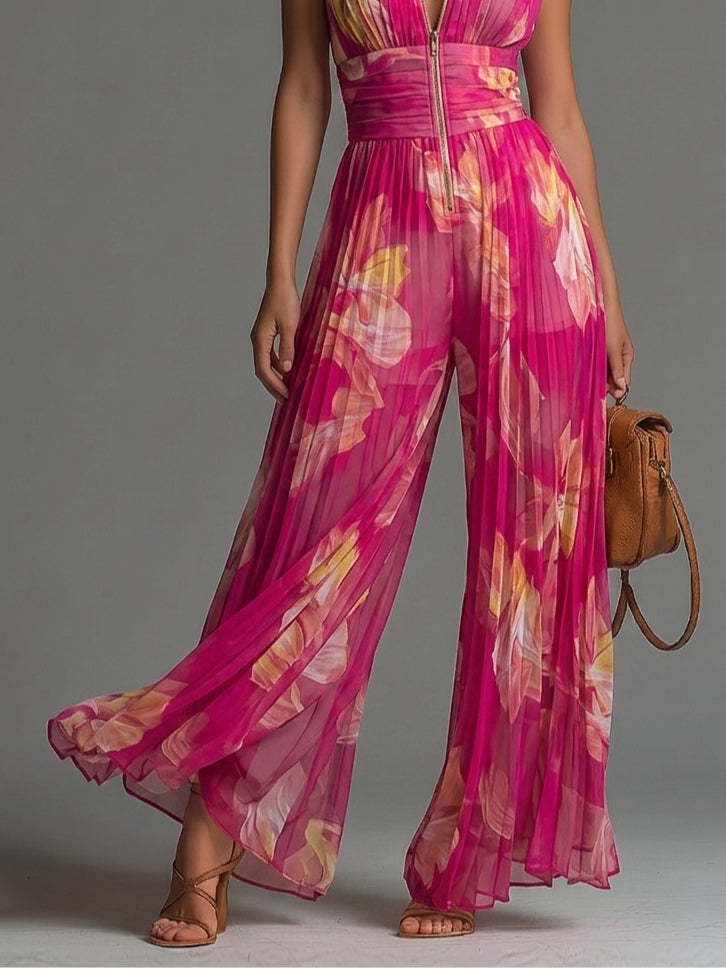 Jovienne | Chic Pleated Wide-Leg Jumpsuit