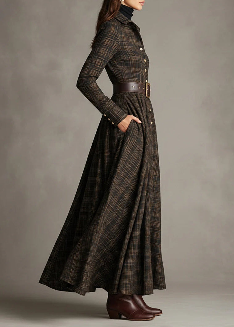 Brinleigh | Brown-black checked long dress