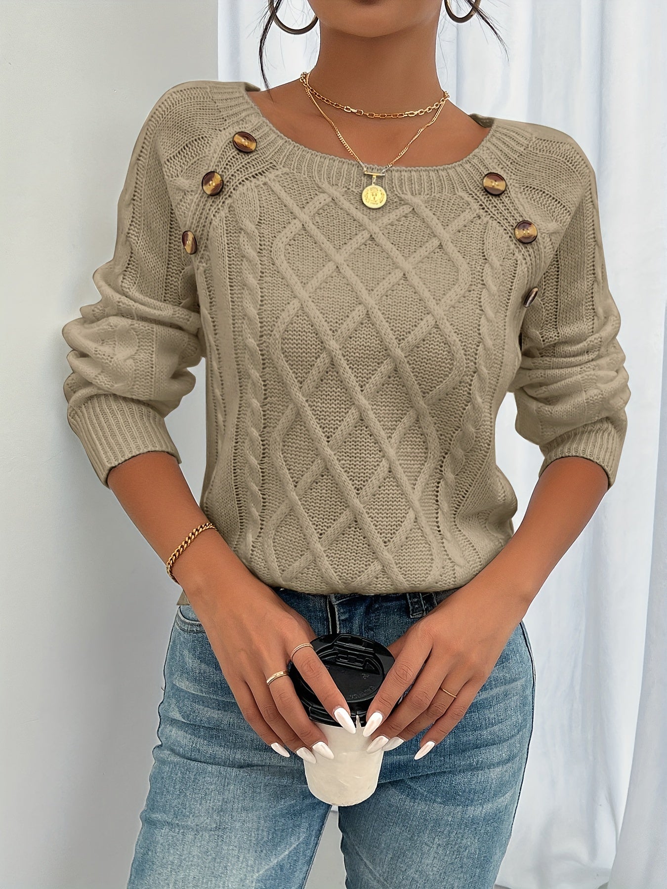 Demi | Lantern Sleeve Button Sweater