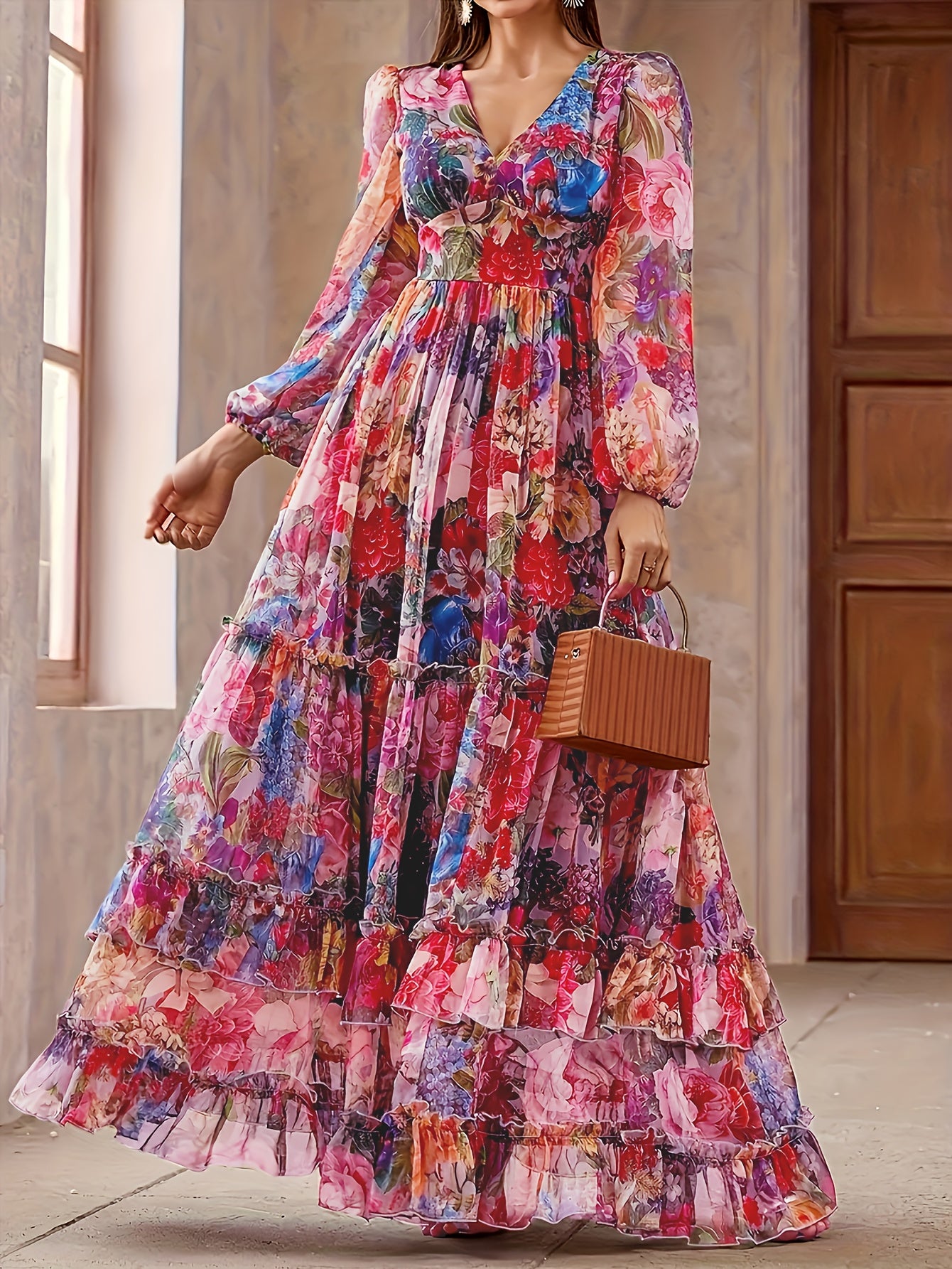 Mikaela | Elegant Oil Painting  Maxi Dress