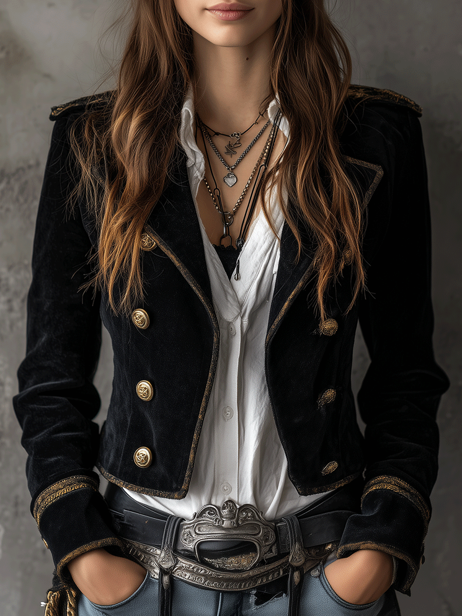 Jem | Gold Button Velvet Jacket