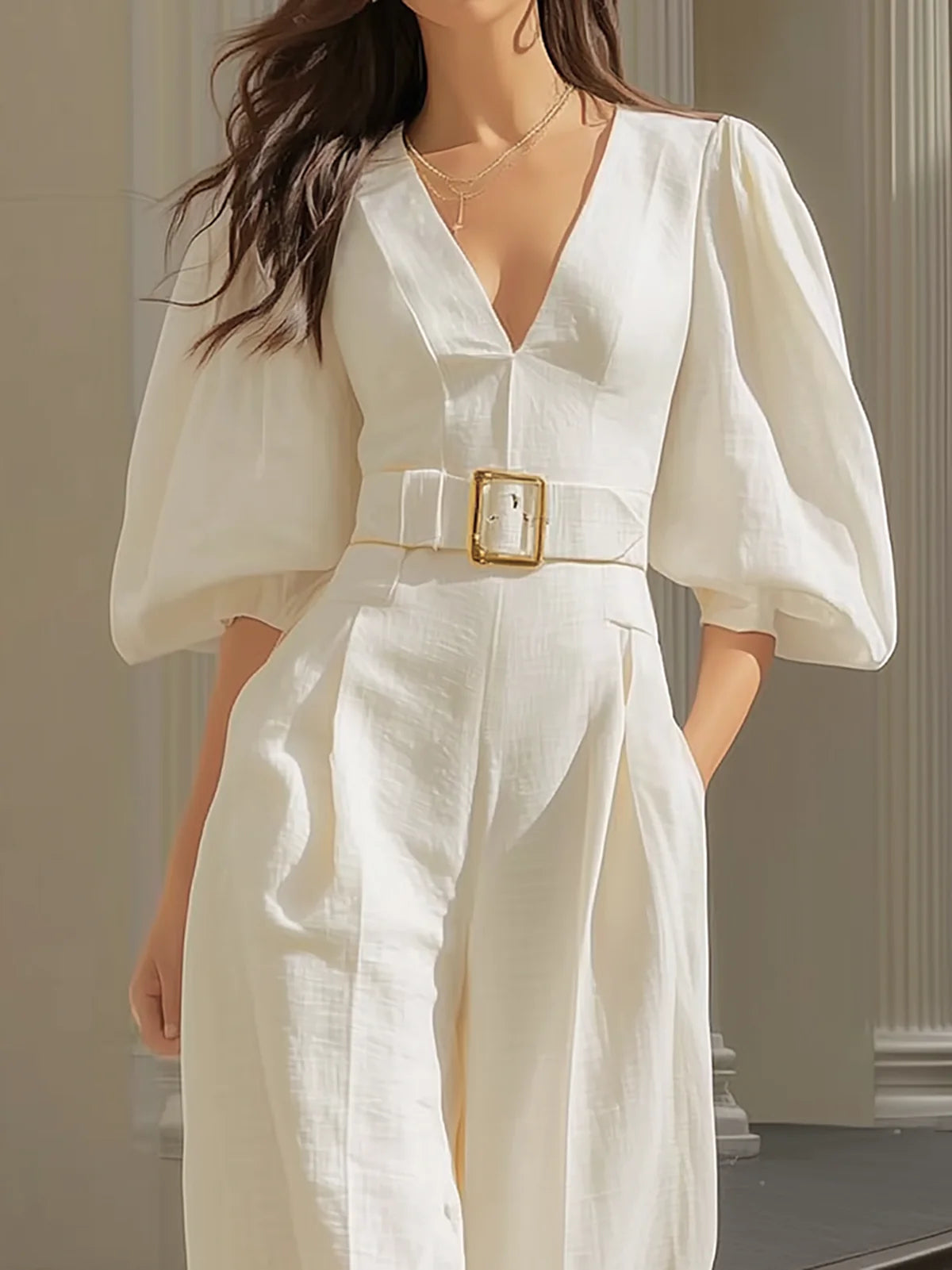 Merisande | Sophisticated White Maxi Jumpsuit