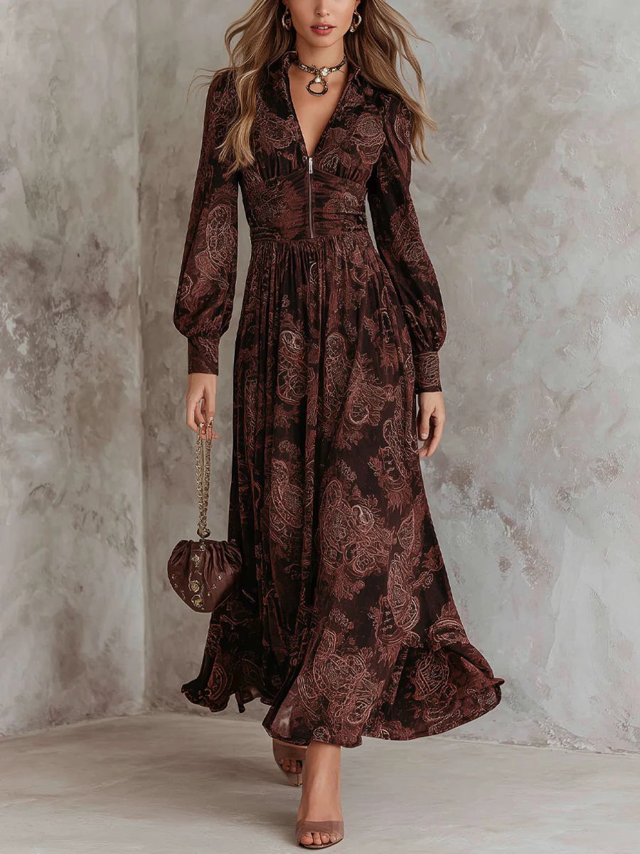 Whitney | Autumn Bohemian Maxi Dress With Zipper