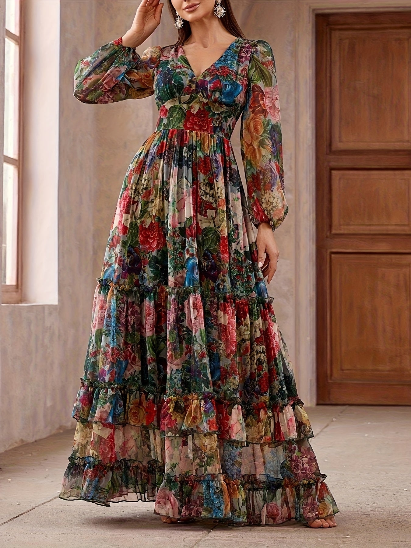 Mikaela | Elegant Oil Painting  Maxi Dress