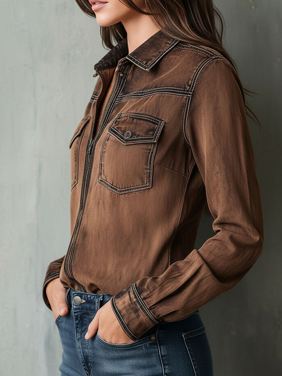 Eulalia | Contrast Stitch Shirt Jacket