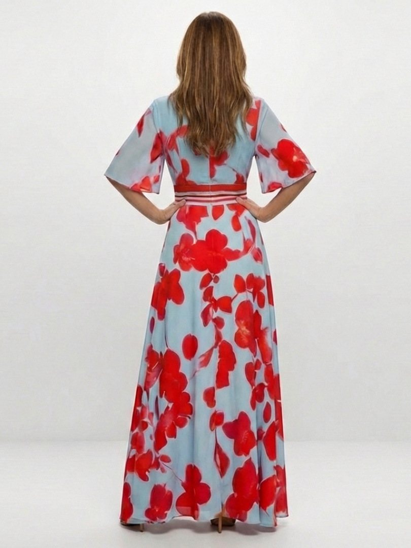 Romy-Lee | V Neck Short Sleeve Floral Maxi Dress