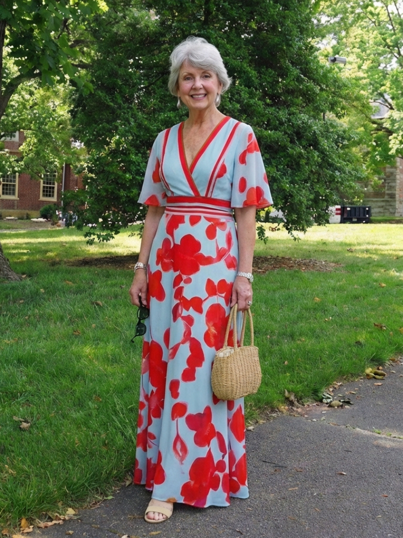 Romy-Lee | V Neck Short Sleeve Floral Maxi Dress
