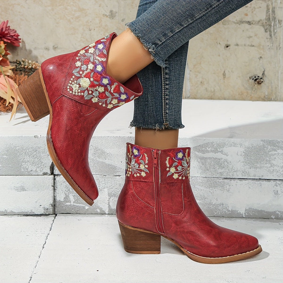 Harriet | Embroidered Western Ankle Boots”