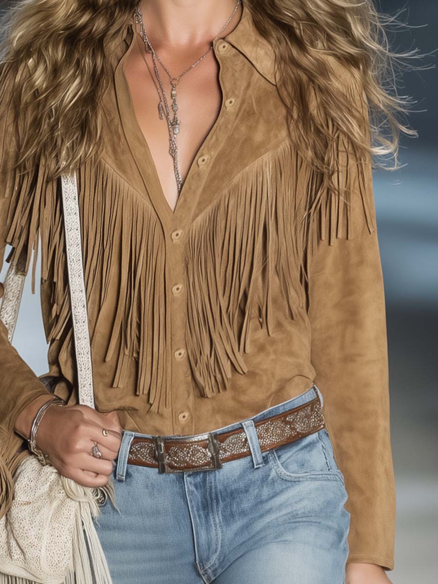 Wynne | Western Fringe Suede Shirt