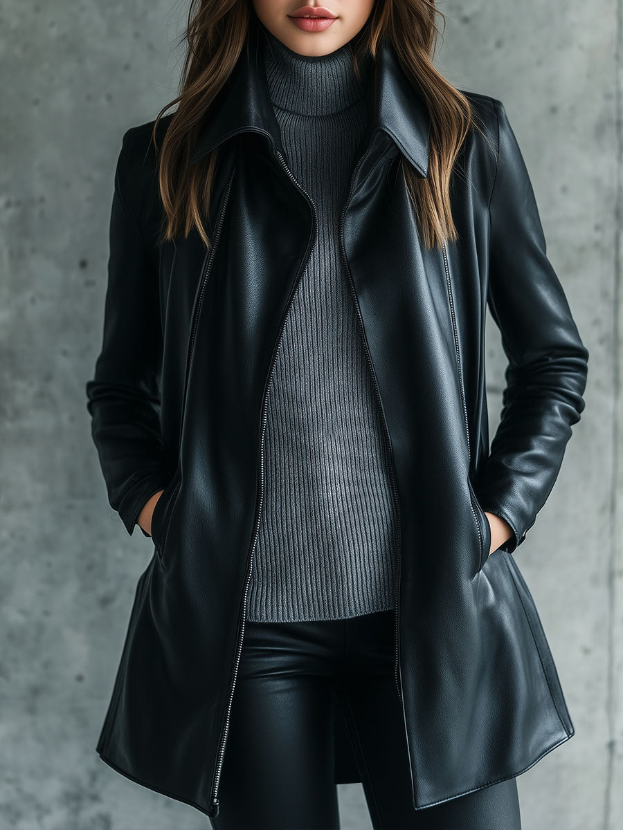 Marigold | Simple Lapel Leather Jacket