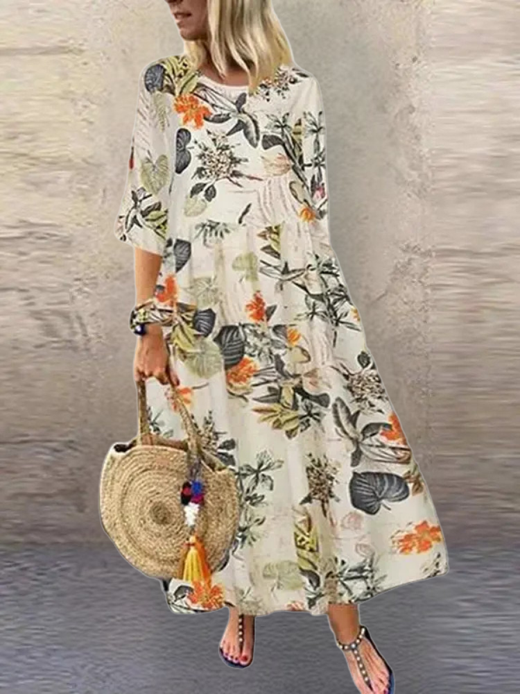 Soraya  | Botanical Print Flowing Midi Dress