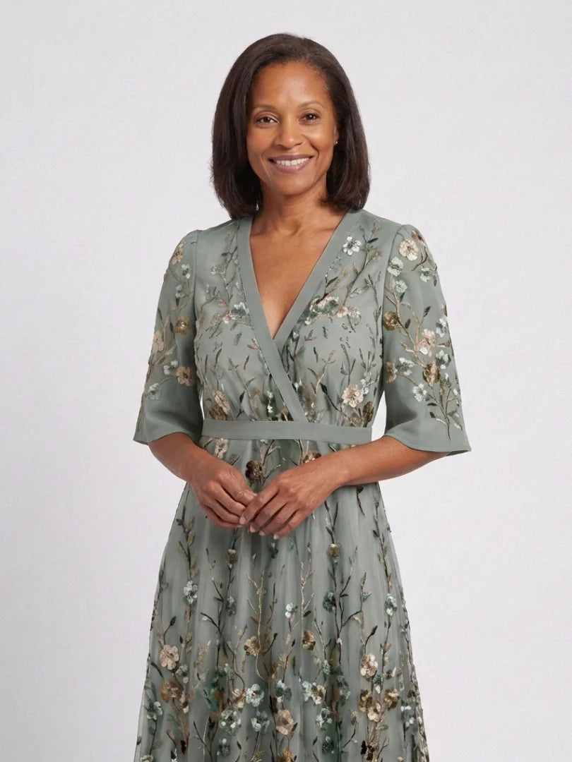 Evadne | Floral V Neck Short Sleeve Maxi Dress