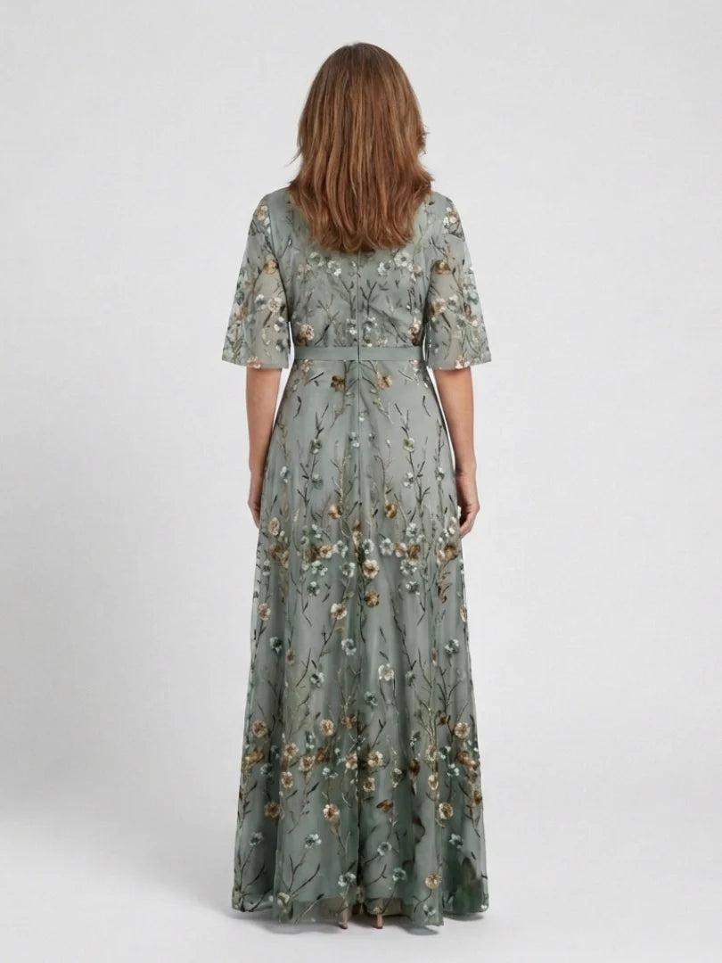 Evadne | Floral V Neck Short Sleeve Maxi Dress