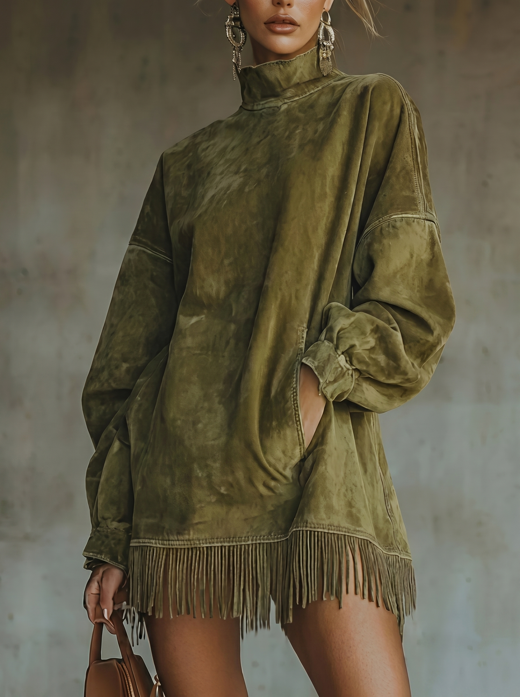 Elina | Tassel Hem Long Sleeved Casual Suede Mini Dress