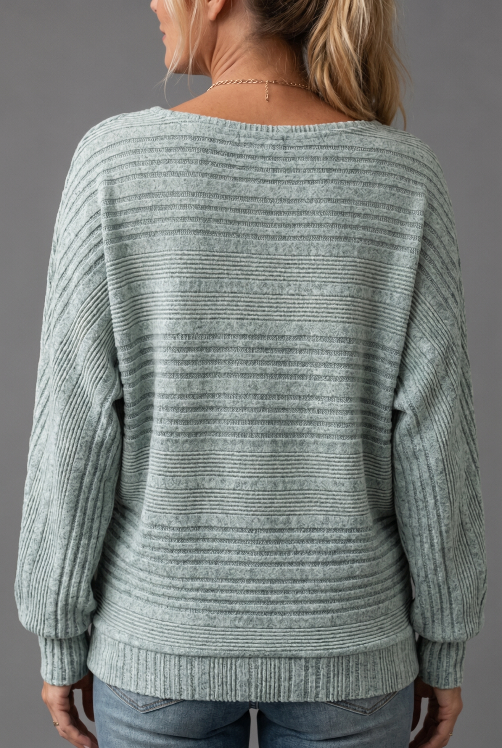 Geneva | Solid Round-Neck Striped Top with Long Sleeves